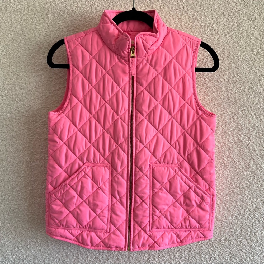 Crewcuts Girls Kids Quilted Puffer Vest Bright Pink Zipper Size 12
